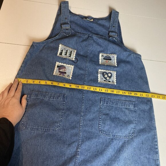 Vtg Christopher & Banks Womens Jumper Dress Denim Embroidery Snowman Y2K  XL - Picture 6 of 9